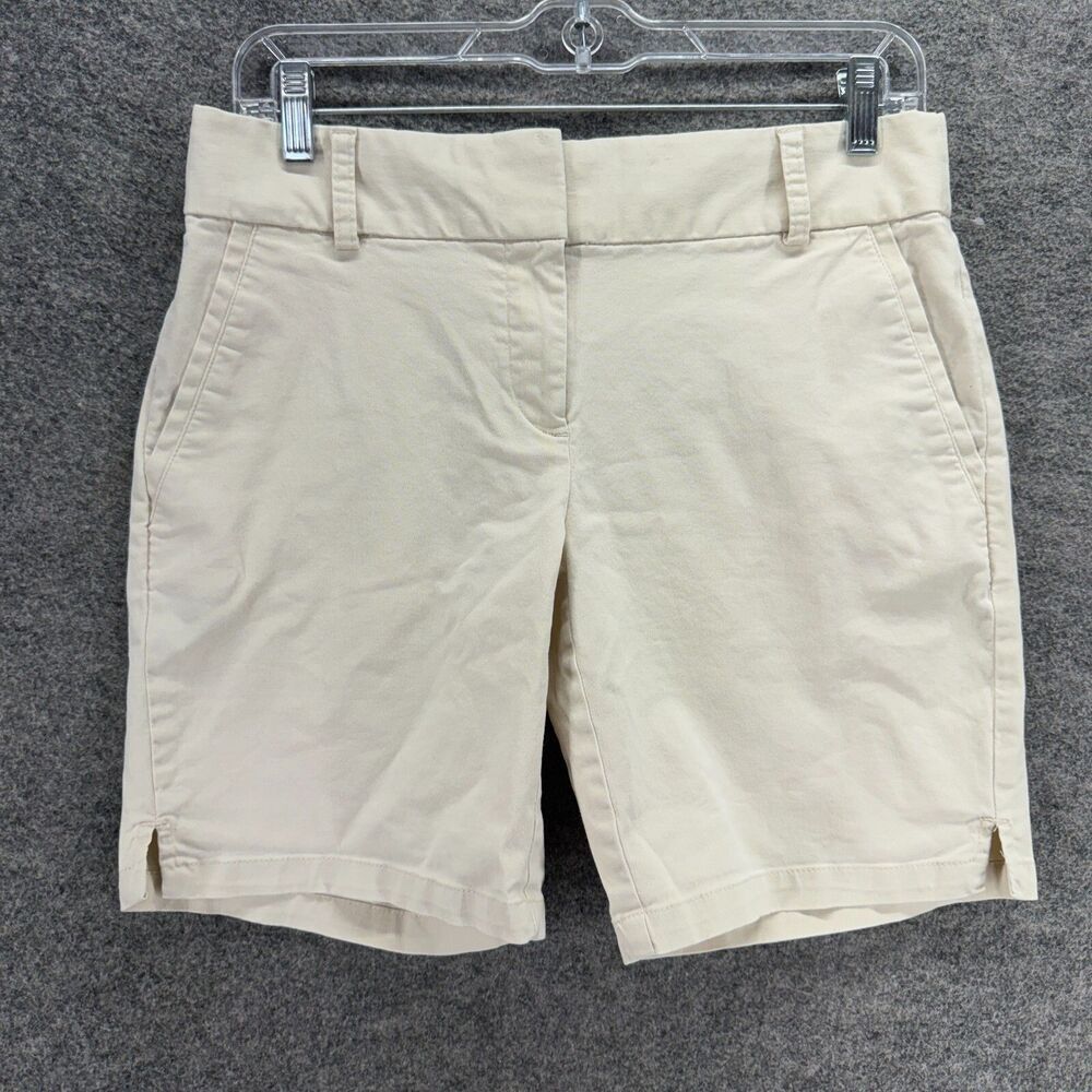 Loft Shorts Women 2 Beige Mid Rise Chino Flat Front Cotton Pockets Solid Casual